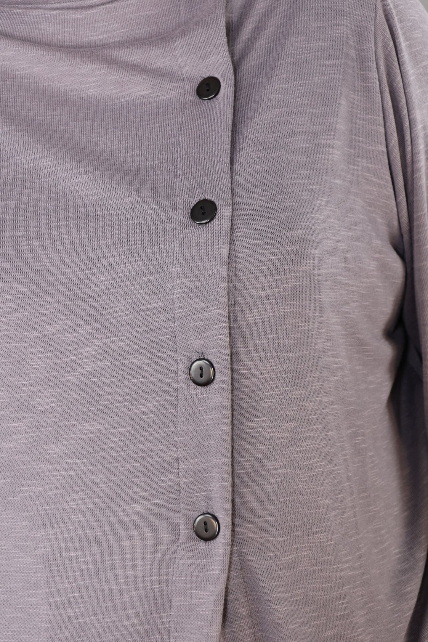 7006 "Celine"  Side Button Up Cardigan - Grey