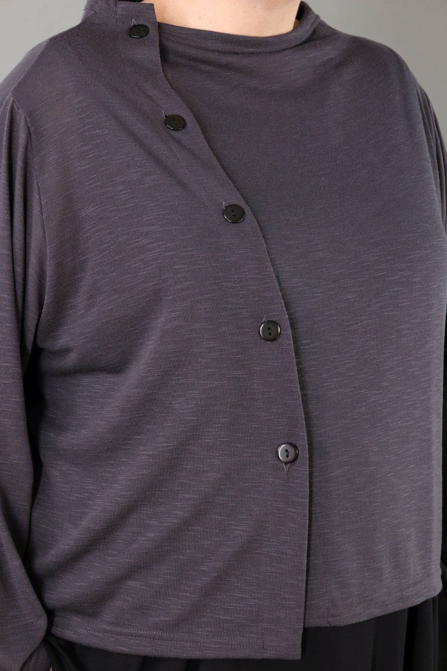 7006 "Celine"  Side Button Up Cardigan - Dark Grey