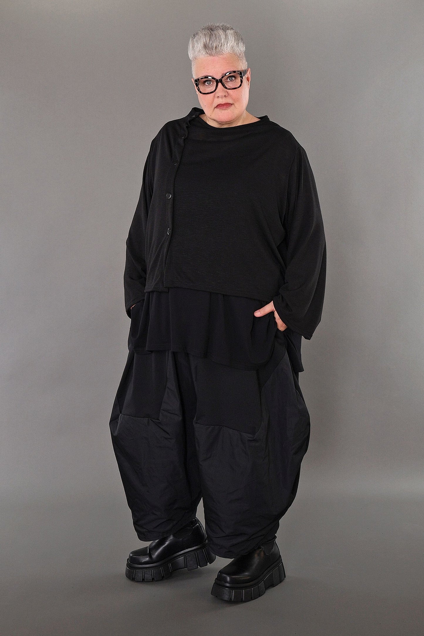 7006 "Celine"  Side Button Up Cardigan - Black