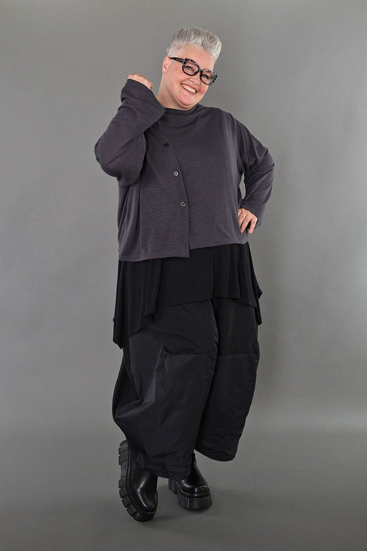 7006 "Celine"  Side Button Up Cardigan - Dark Grey