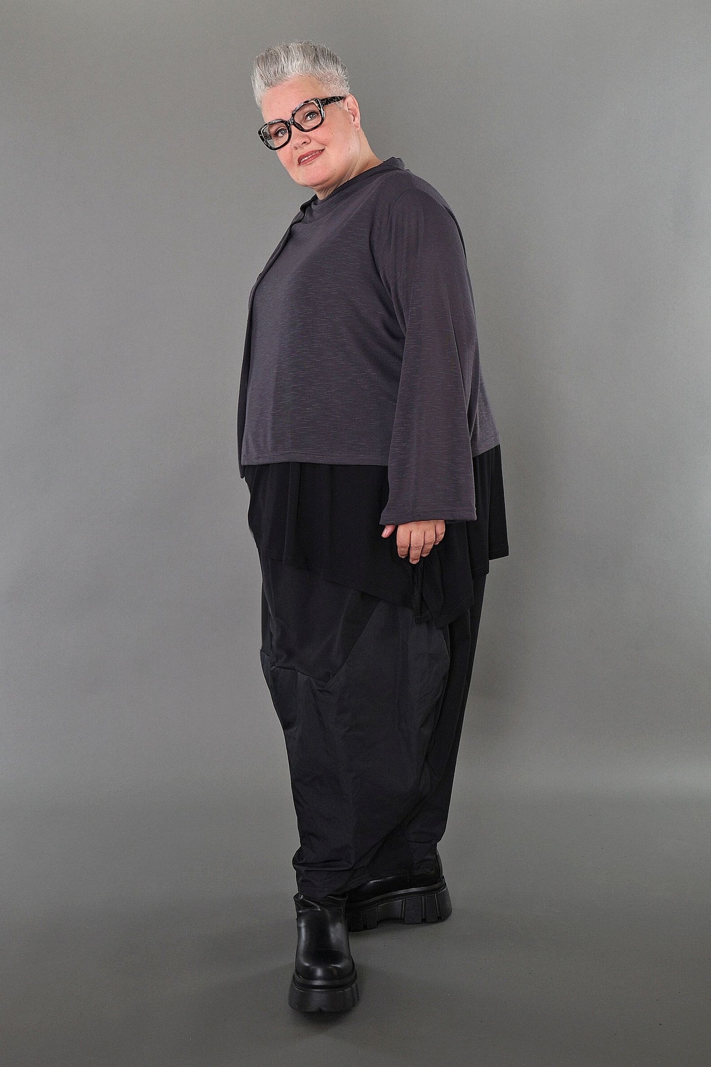 7006 "Celine"  Side Button Up Cardigan - Dark Grey