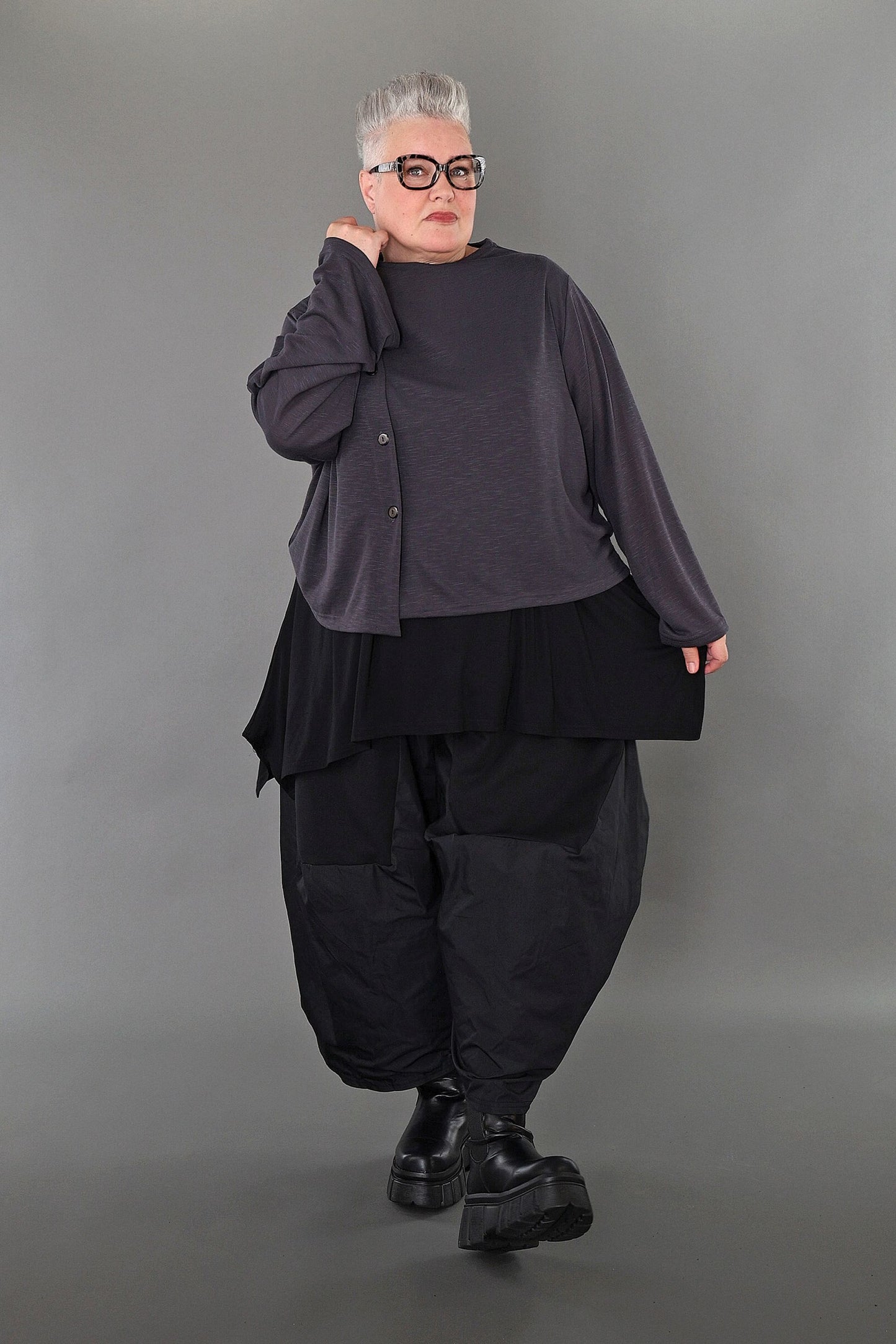 7006 "Celine"  Side Button Up Cardigan - Dark Grey