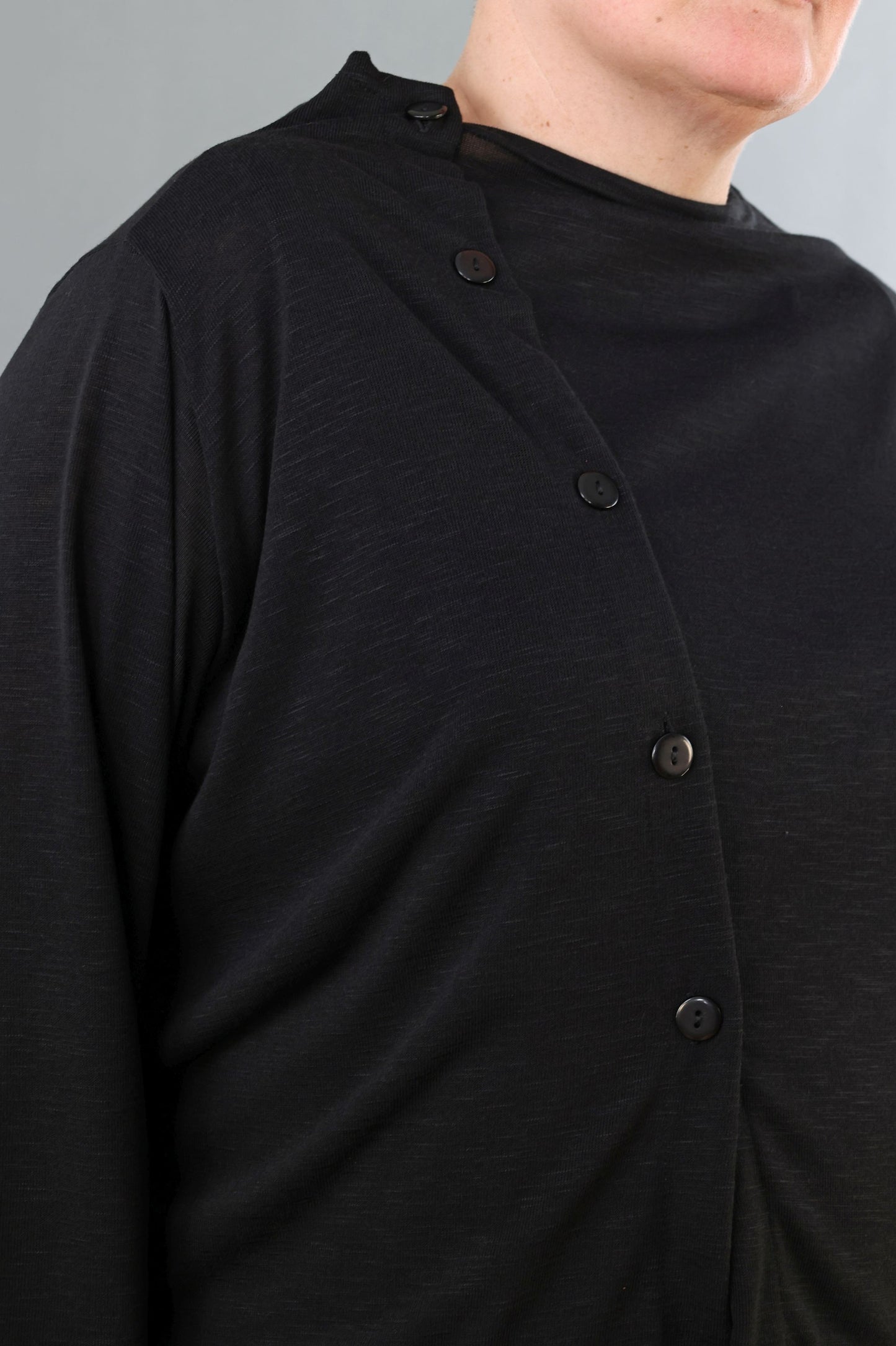 7006 "Celine"  Side Button Up Cardigan - Black