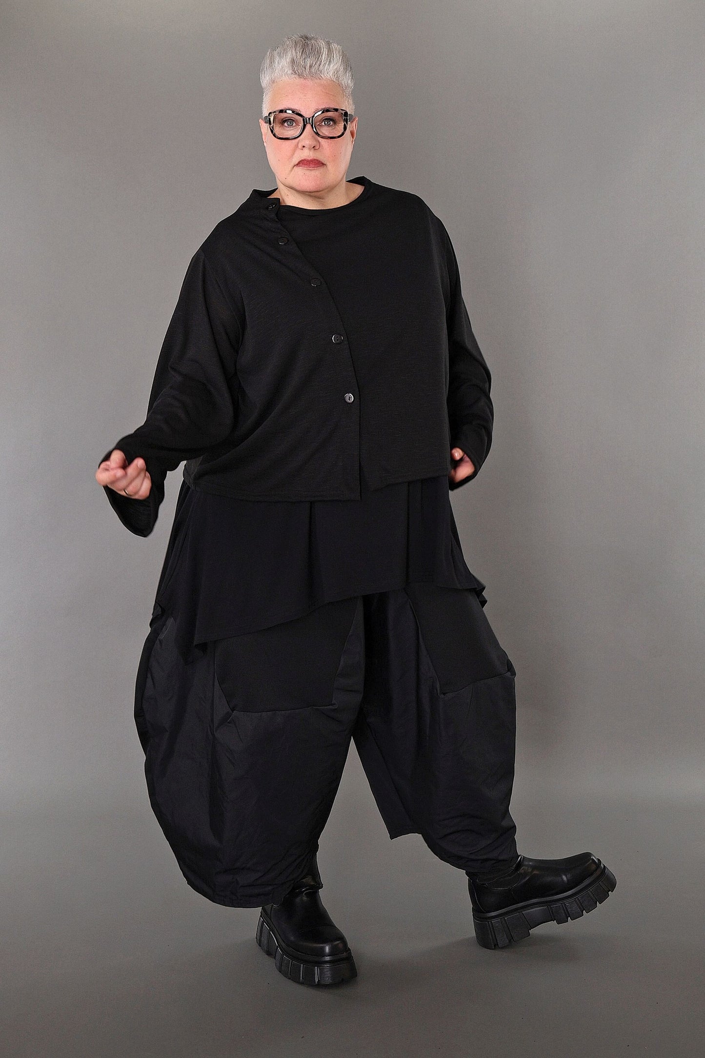 7006 "Celine"  Side Button Up Cardigan - Black