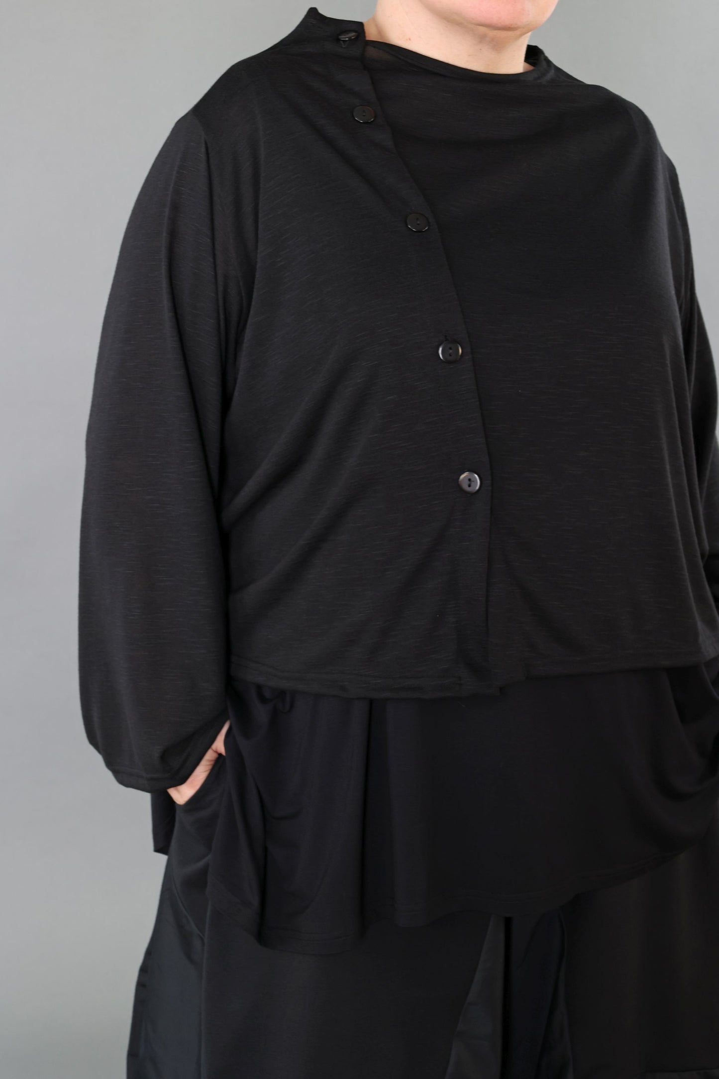 7006 "Celine"  Side Button Up Cardigan - Black