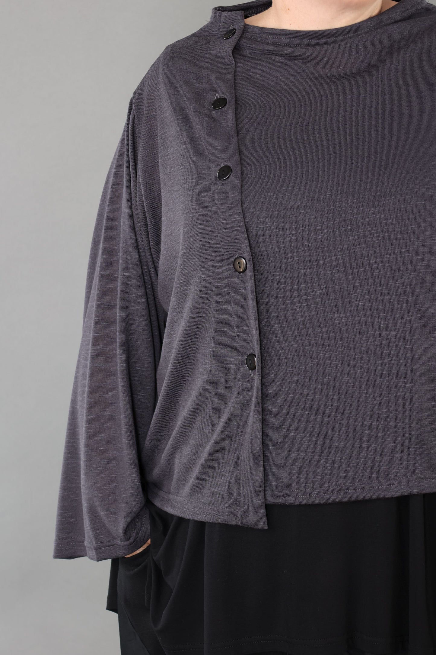 7006 "Celine"  Side Button Up Cardigan - Dark Grey