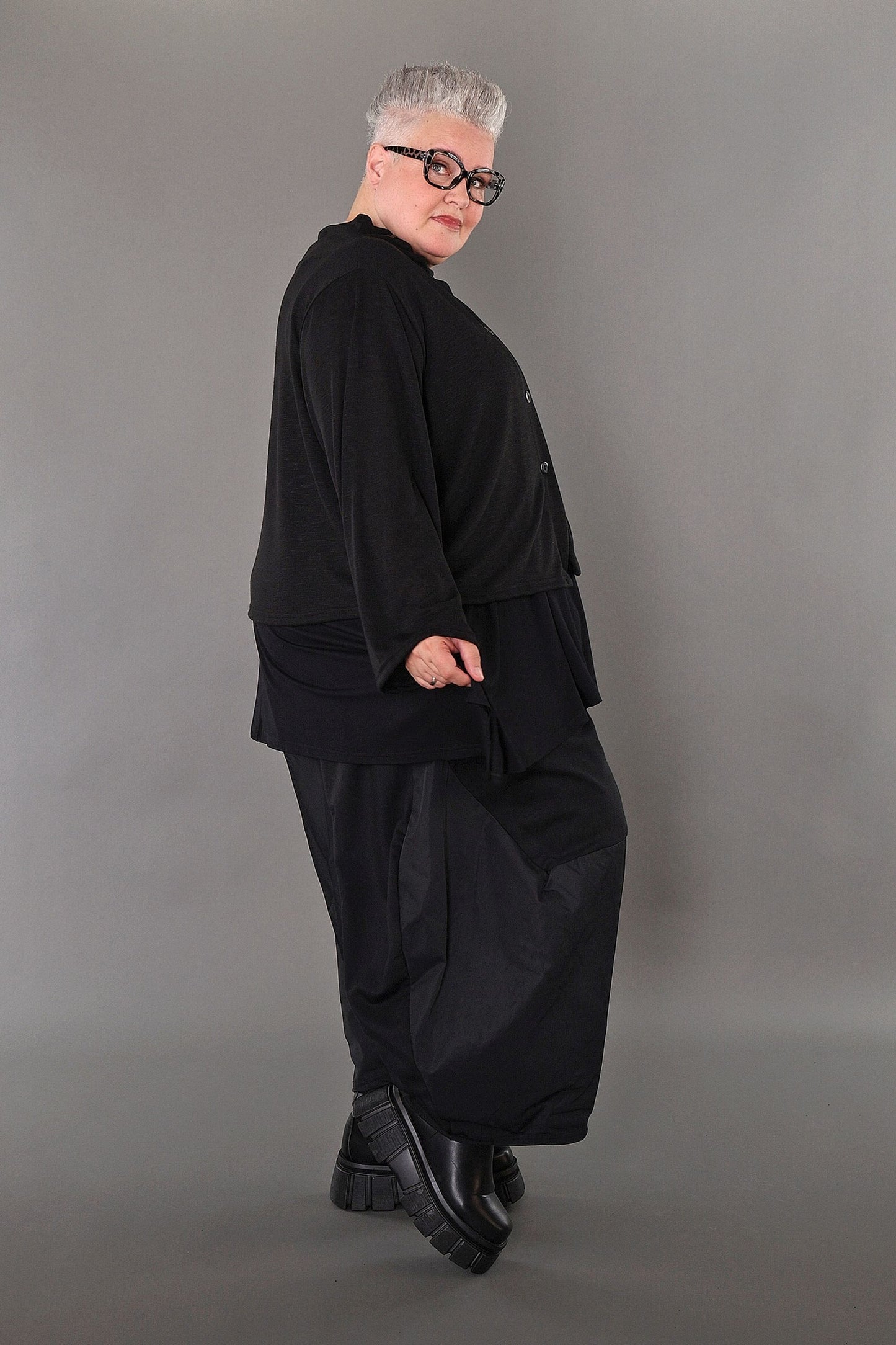 7006 "Celine"  Side Button Up Cardigan - Black