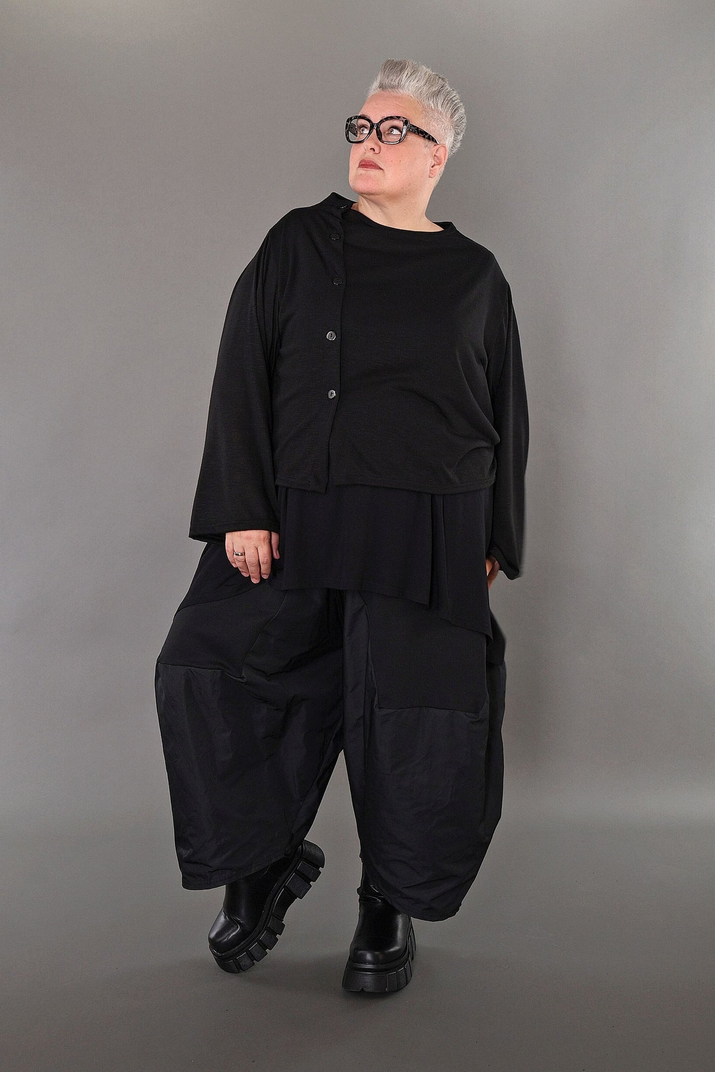 7006 "Celine"  Side Button Up Cardigan - Black