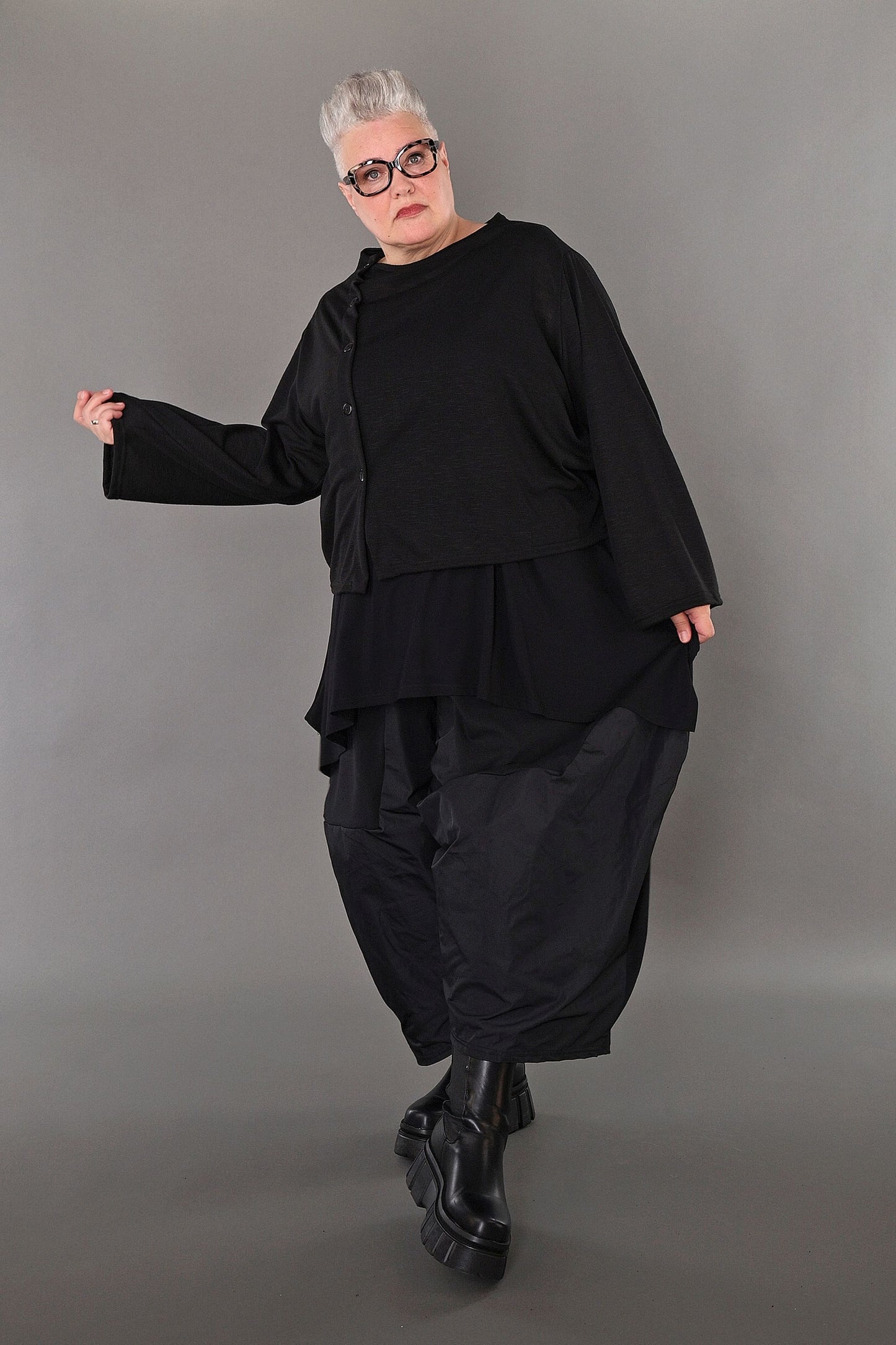 7006 "Celine"  Side Button Up Cardigan - Black