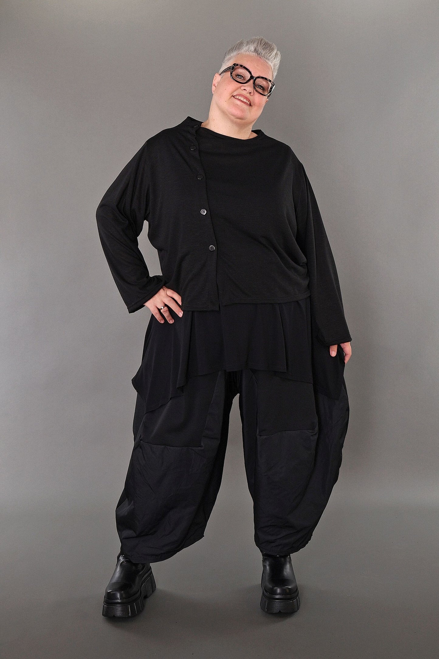 7006 "Celine"  Side Button Up Cardigan - Black