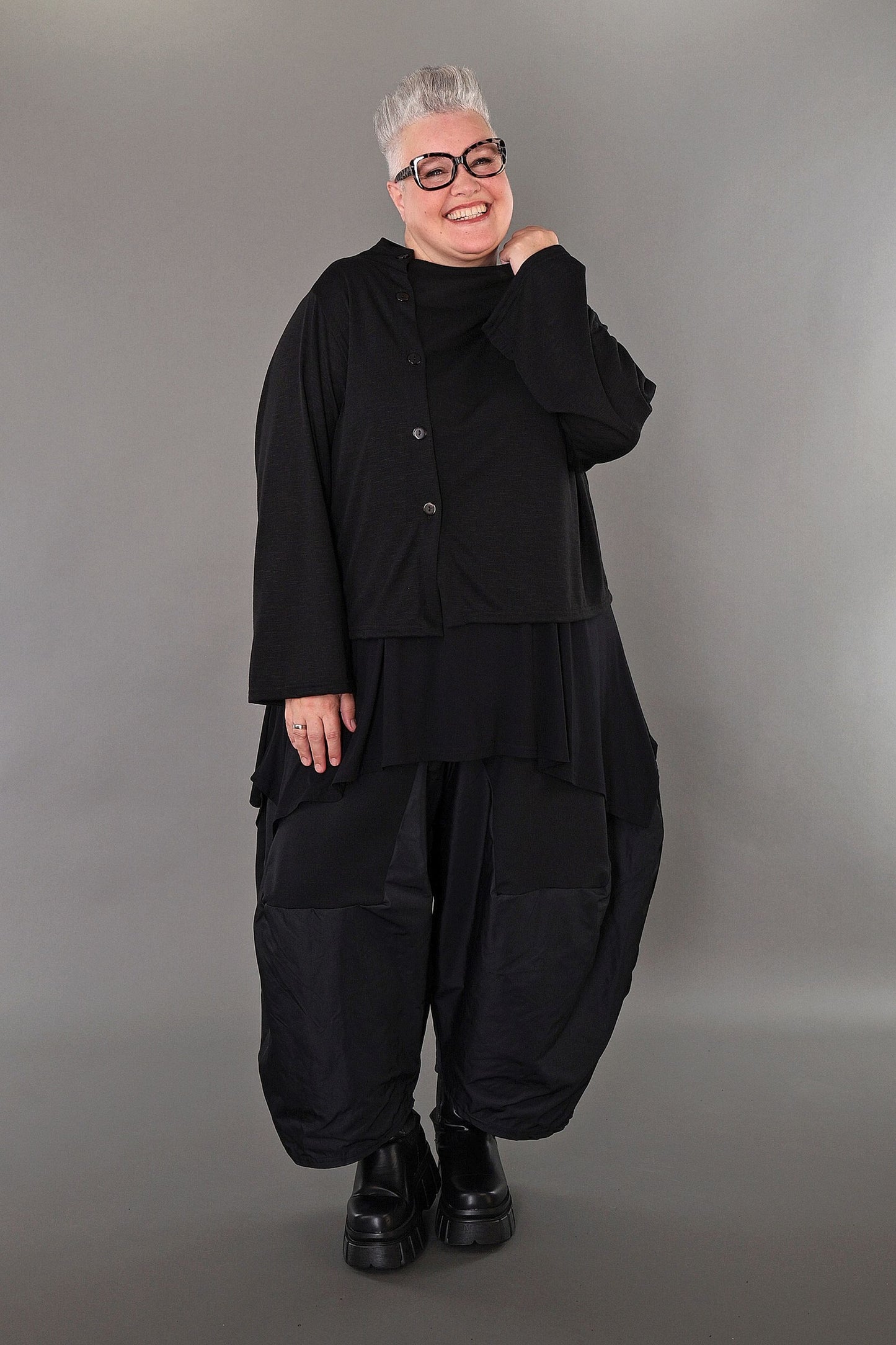 7006 "Celine"  Side Button Up Cardigan - Black