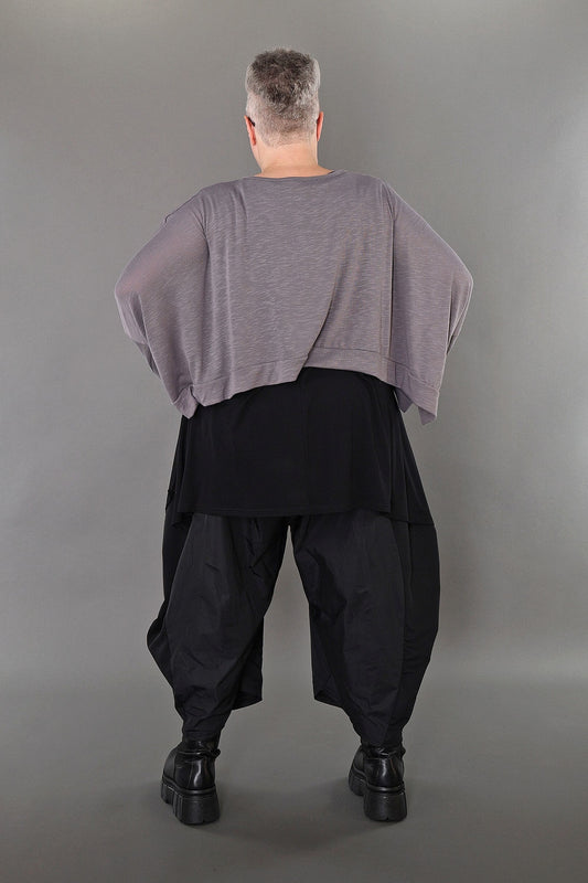 7011 "Celine" Long-sleeved Boxy Crop-Top - Grey