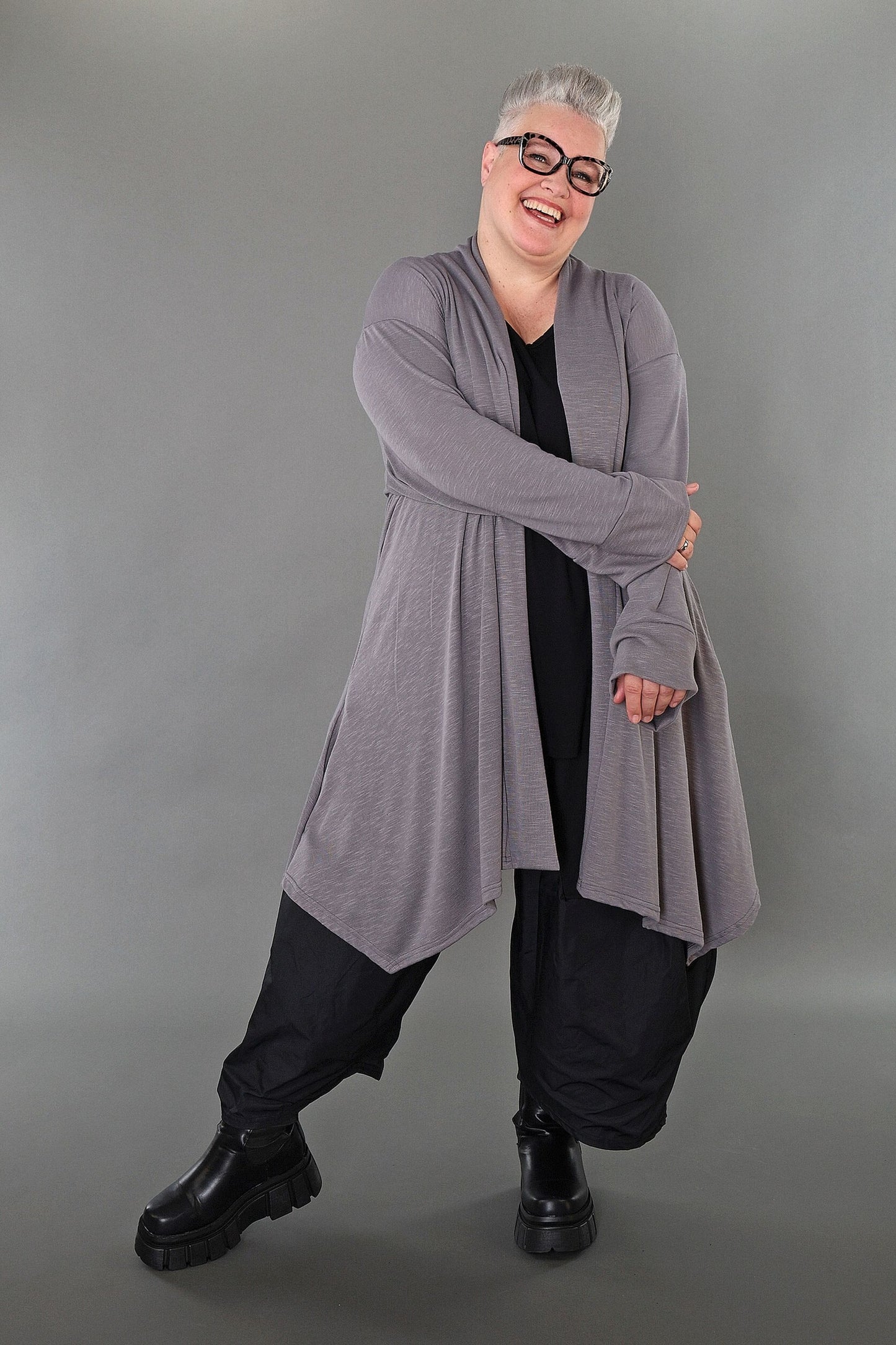 7041 "Celine" Open Cardigan - Grey