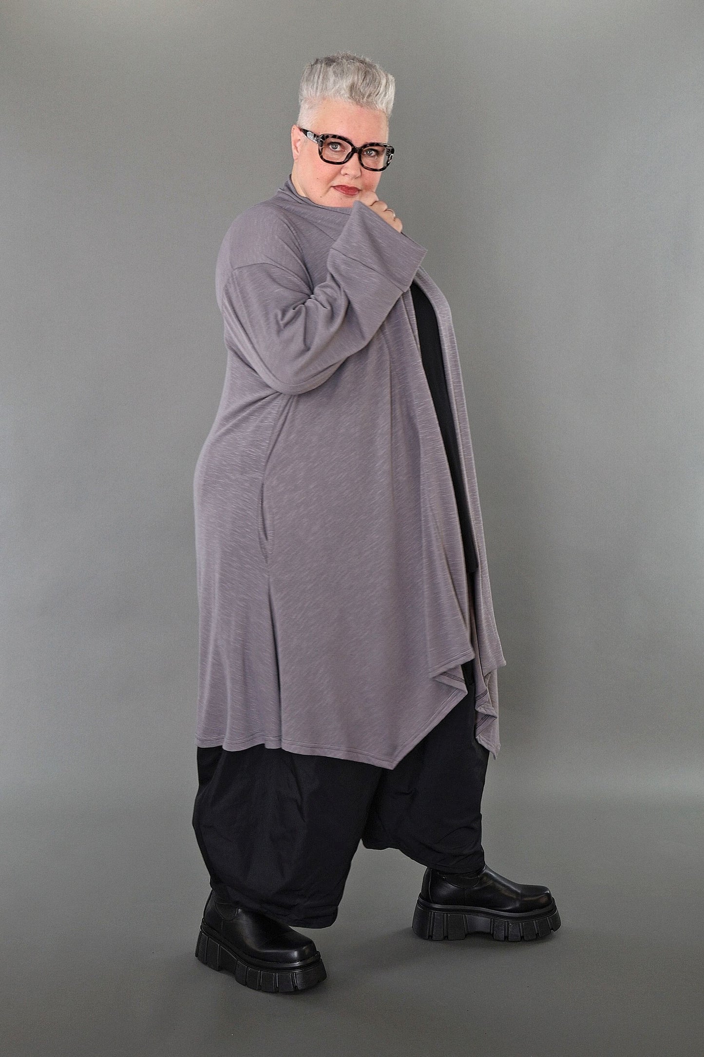 7041 "Celine" Open Cardigan - Grey