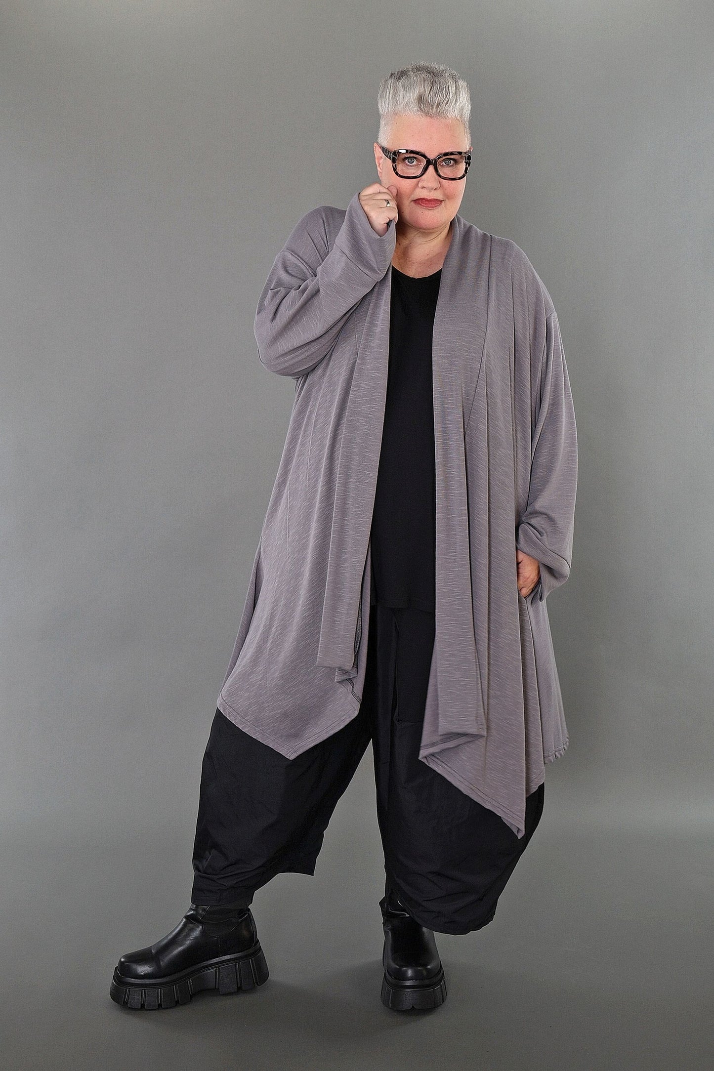 7041 "Celine" Open Cardigan - Grey