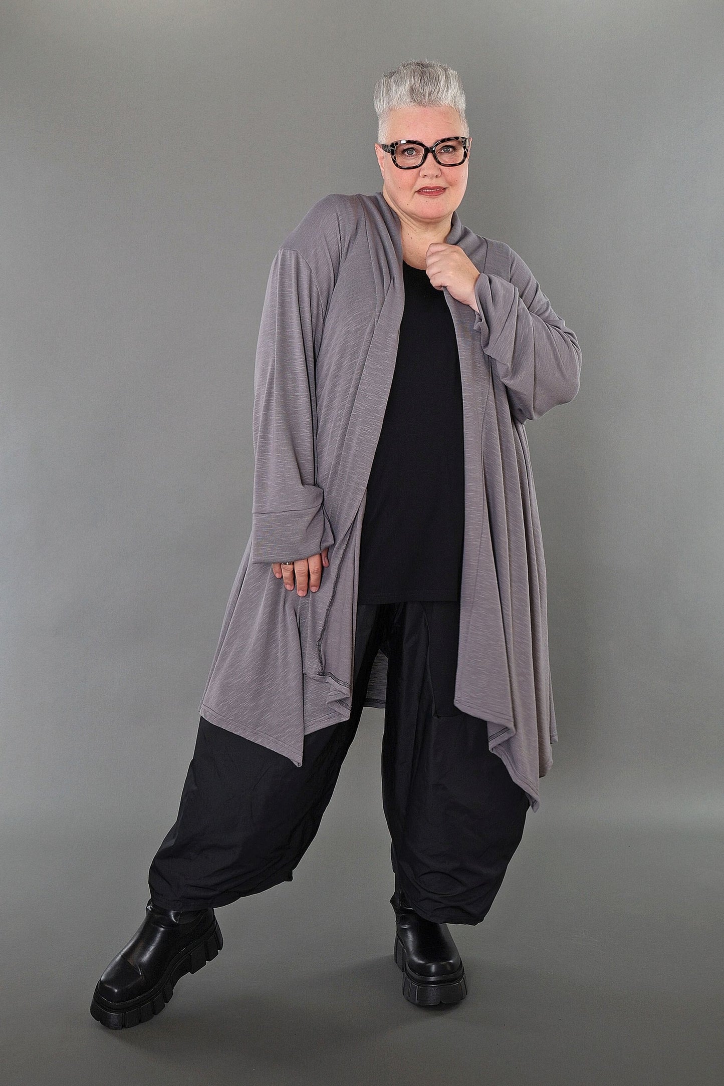 7041 "Celine" Open Cardigan - Grey