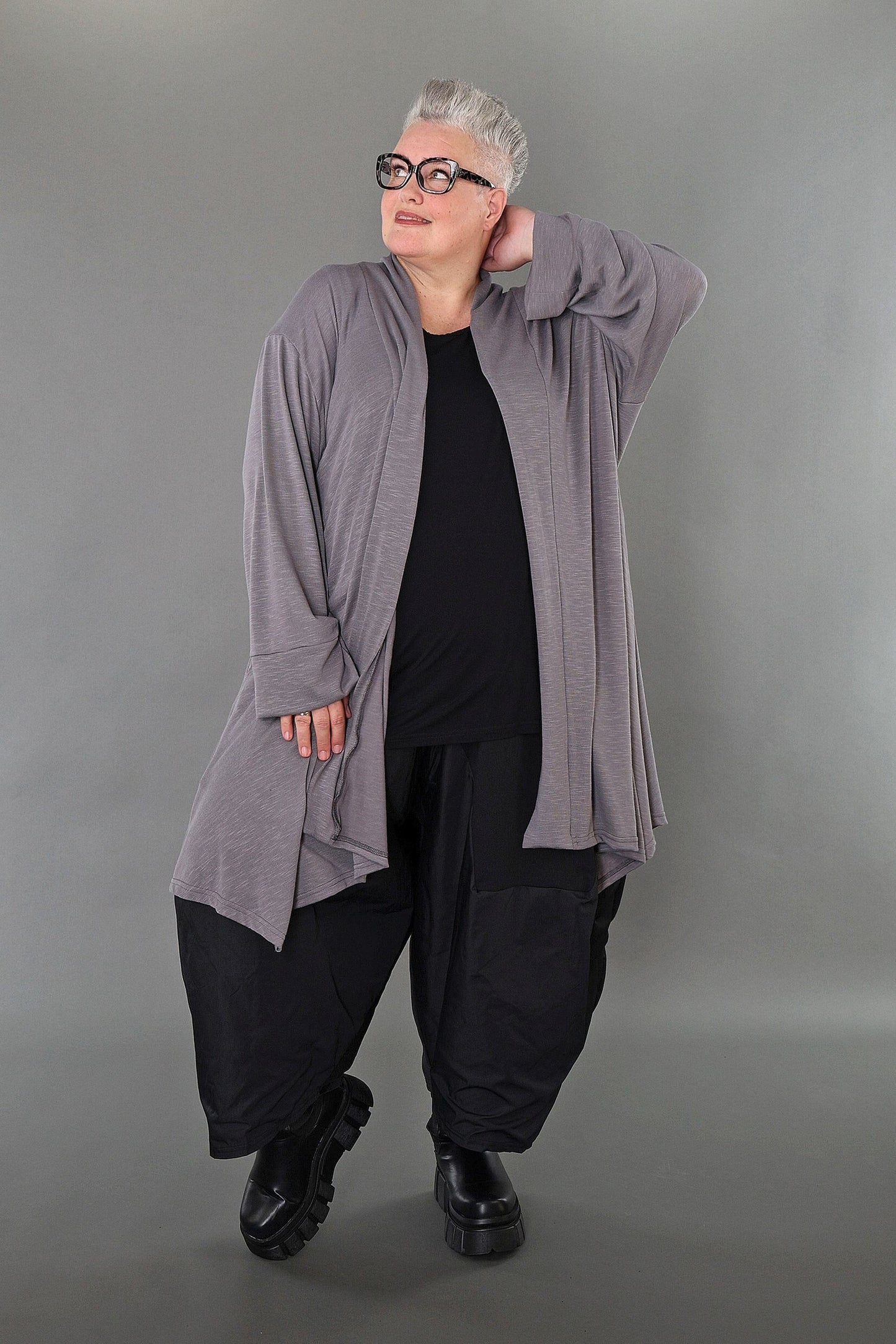 7041 "Celine" Open Cardigan - Grey