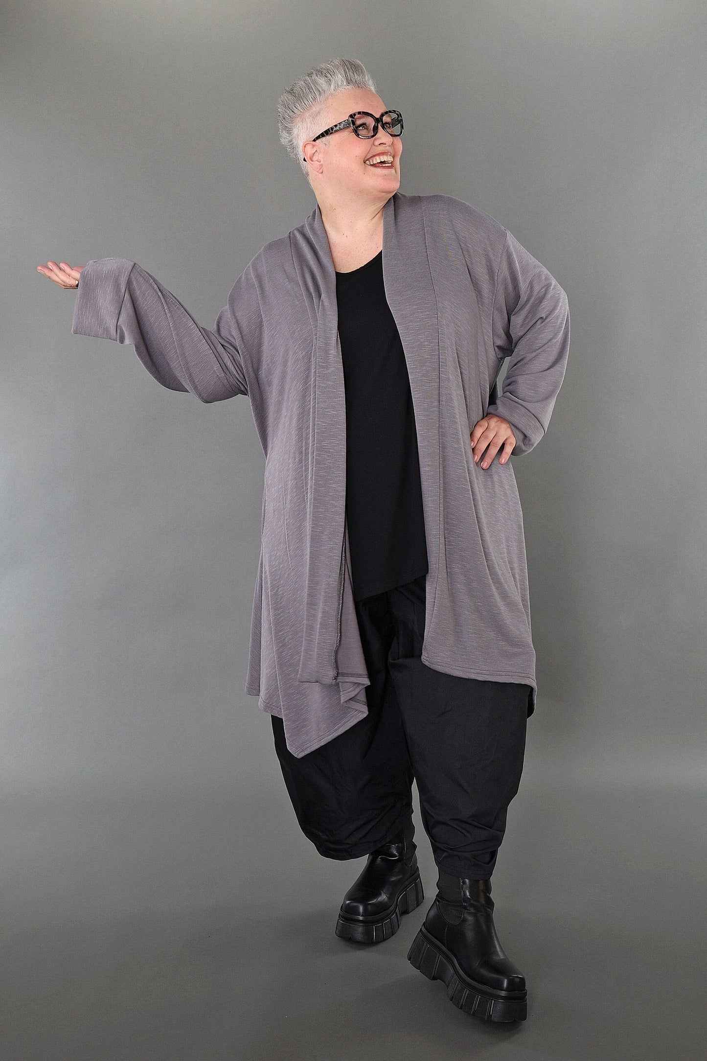 7041 "Celine" Open Cardigan - Grey