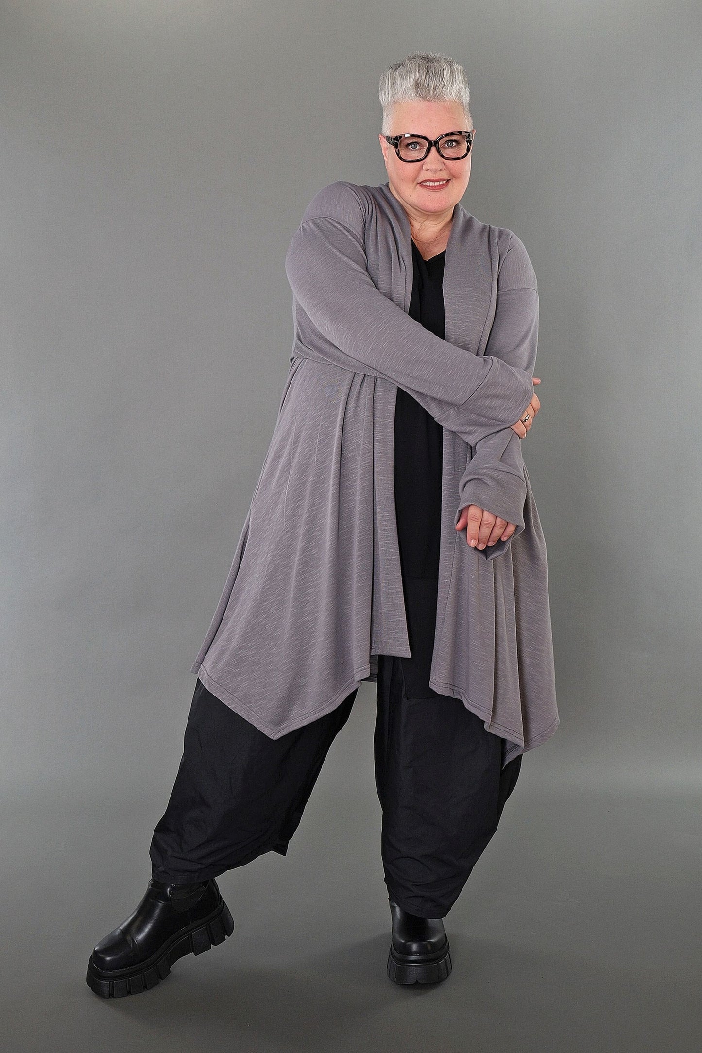 7041 "Celine" Open Cardigan - Grey