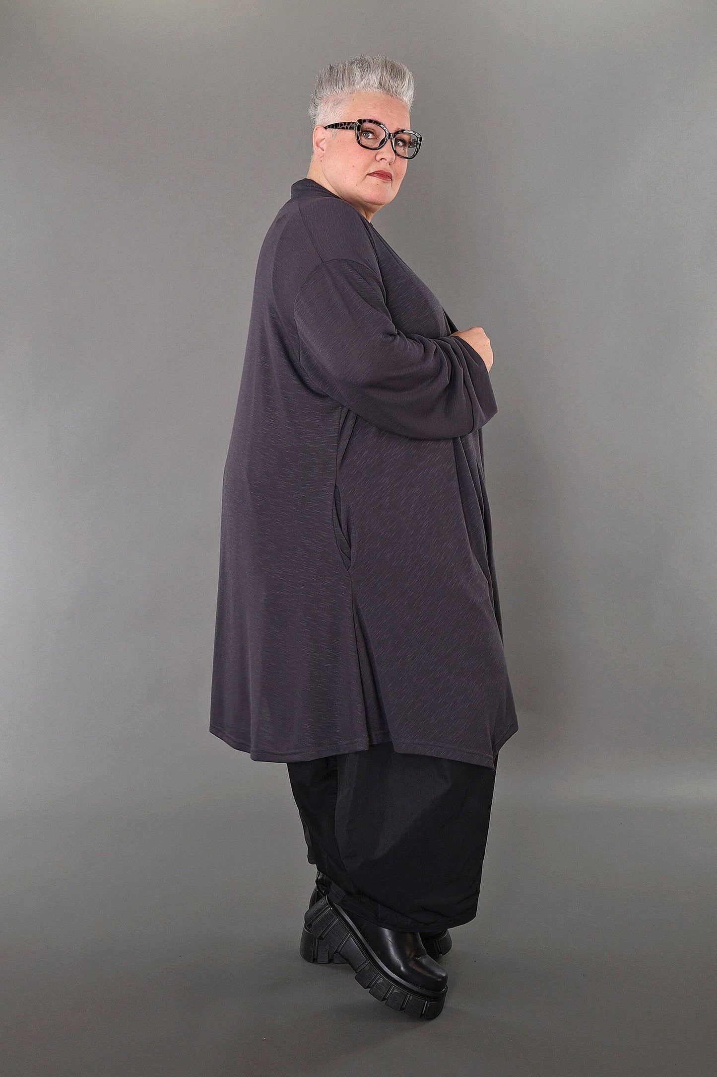 7041 "Celine" Open Cardigan - Dark Grey