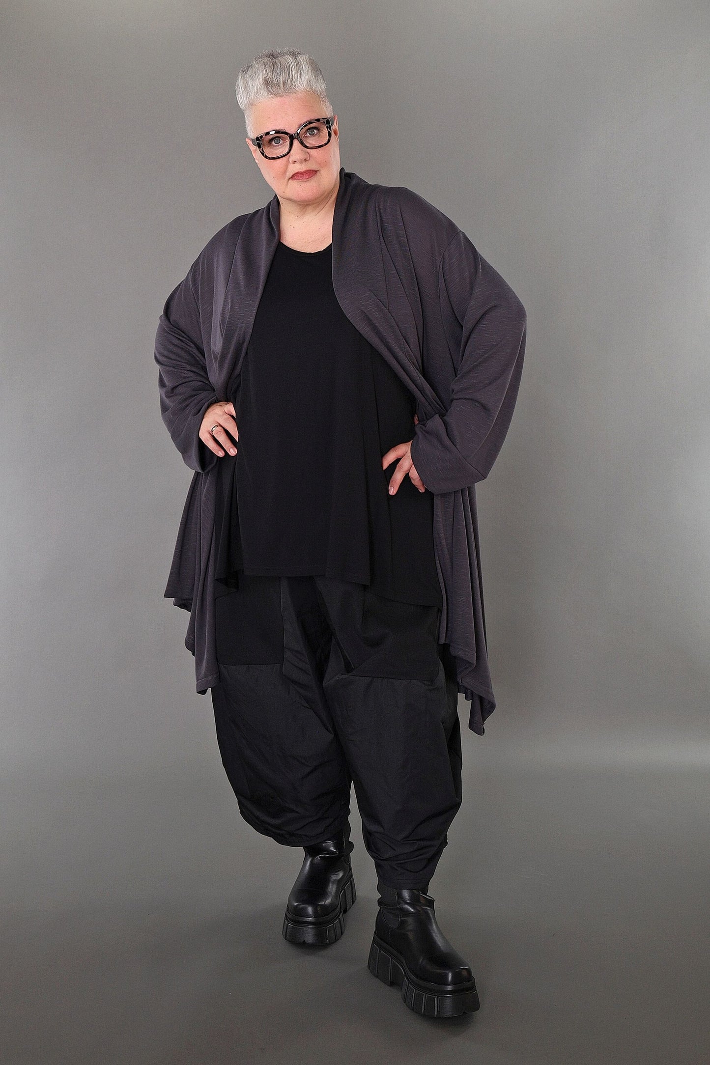 7041 "Celine" Open Cardigan - Dark Grey