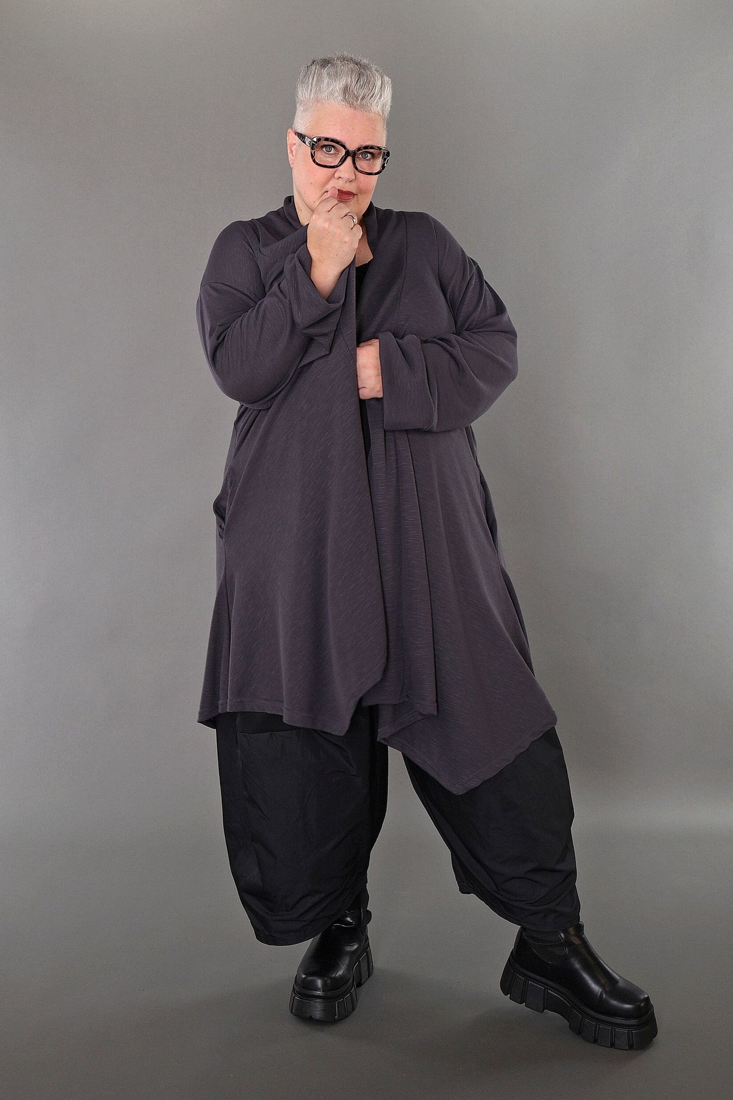 7041 "Celine" Open Cardigan - Dark Grey