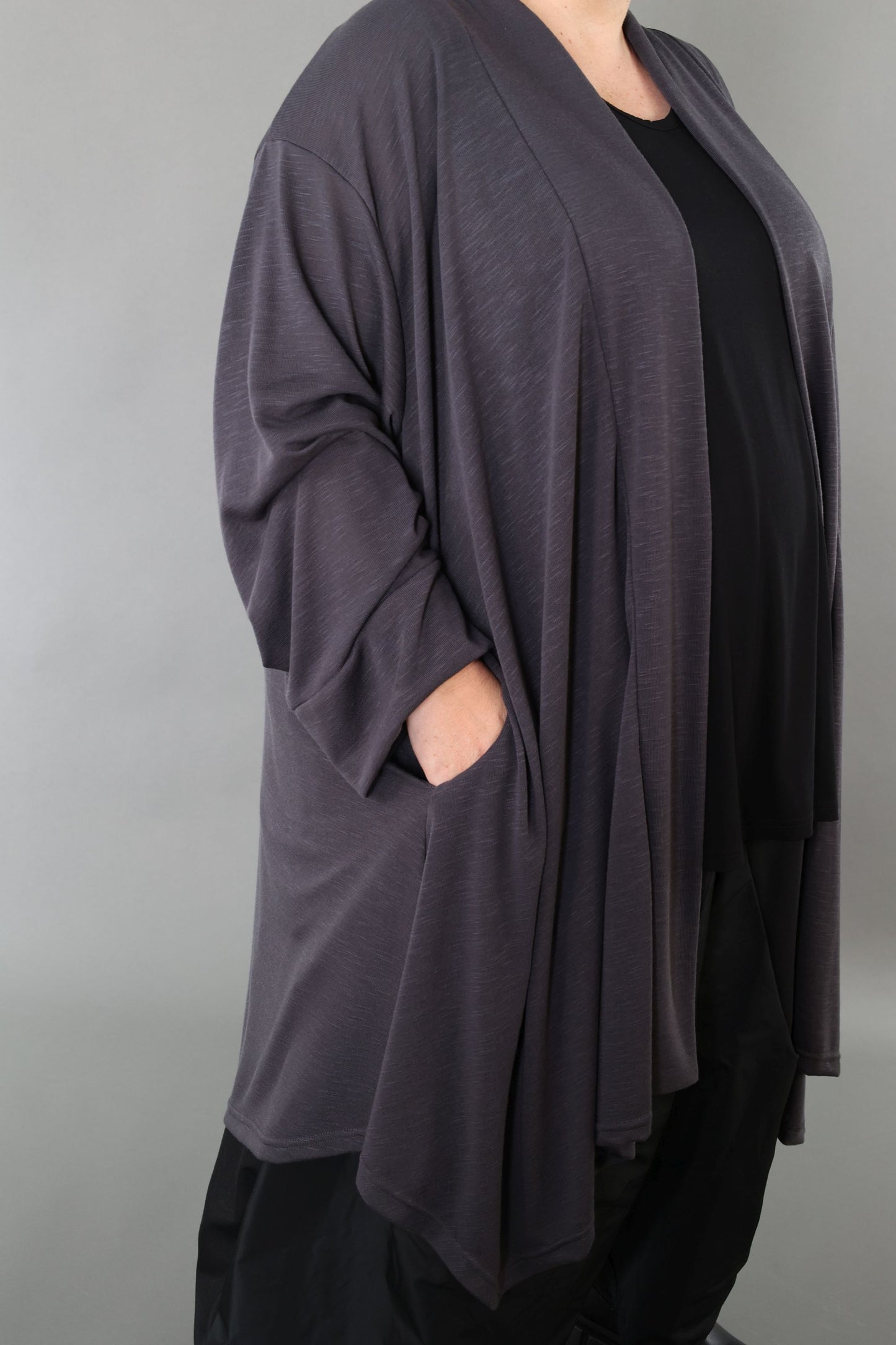 7041 "Celine" Open Cardigan - Dark Grey