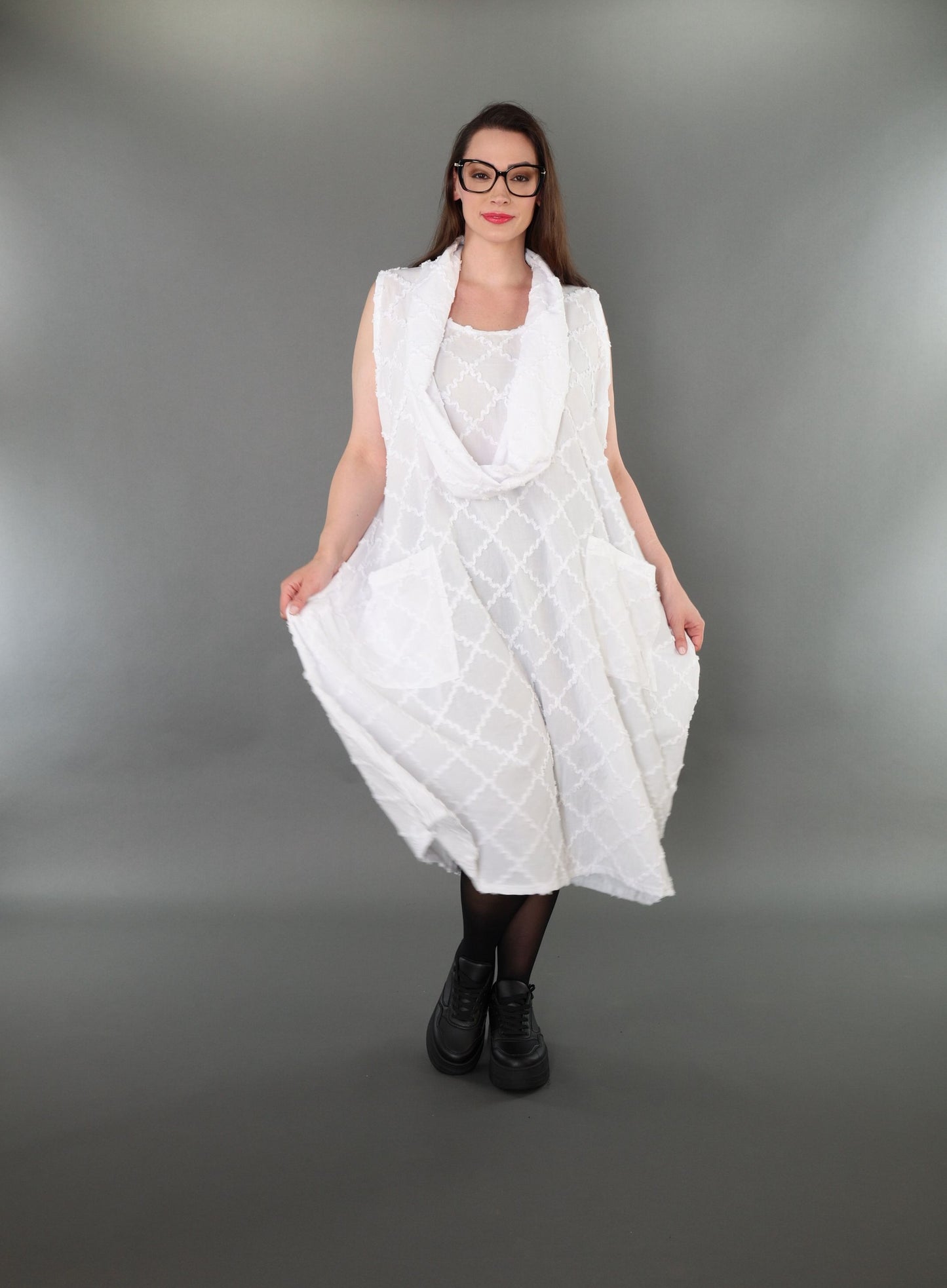 7118 "Brezza" Sleeveless Cowl-Neck Dress