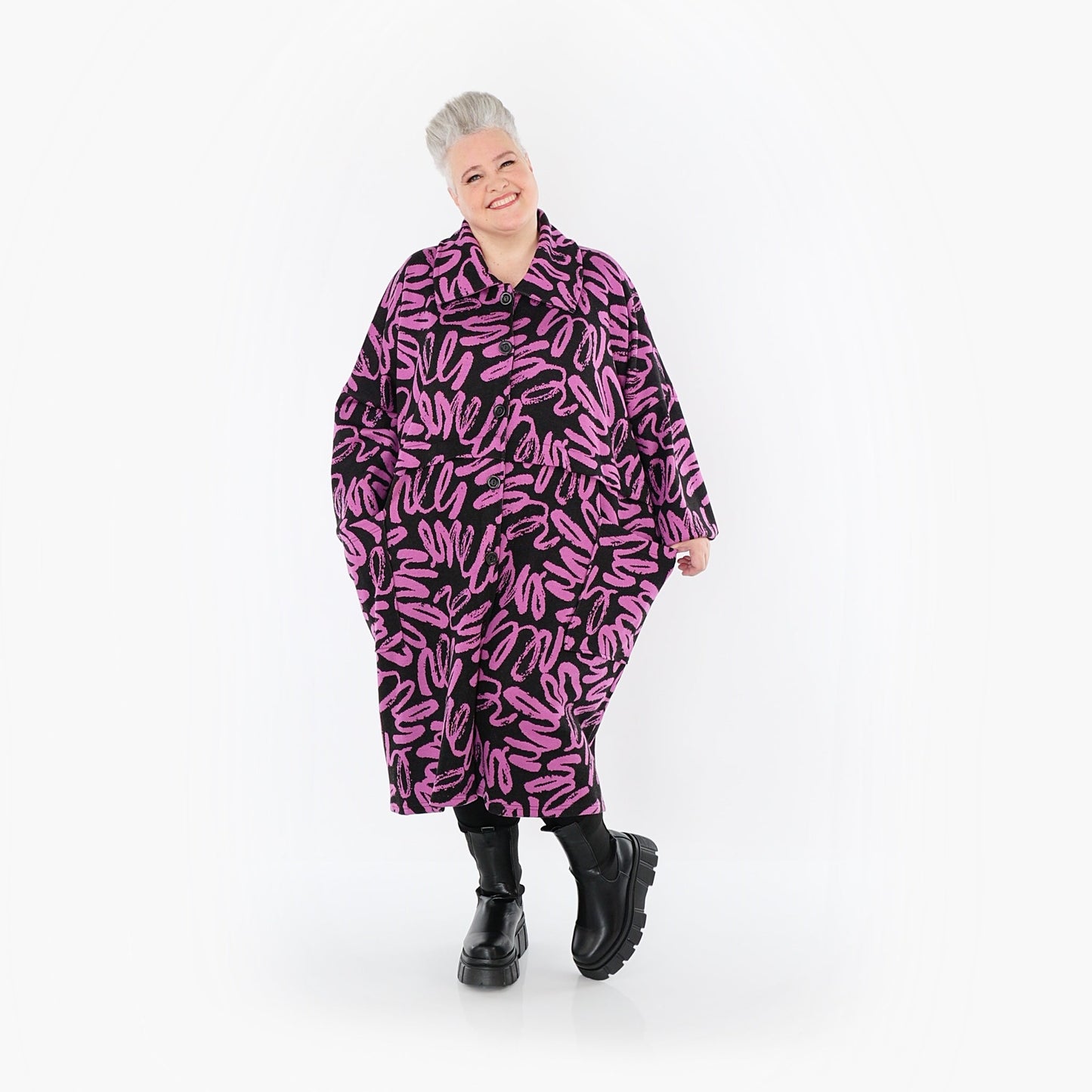 Akh 1529 07041 Coat Black Fuchsia