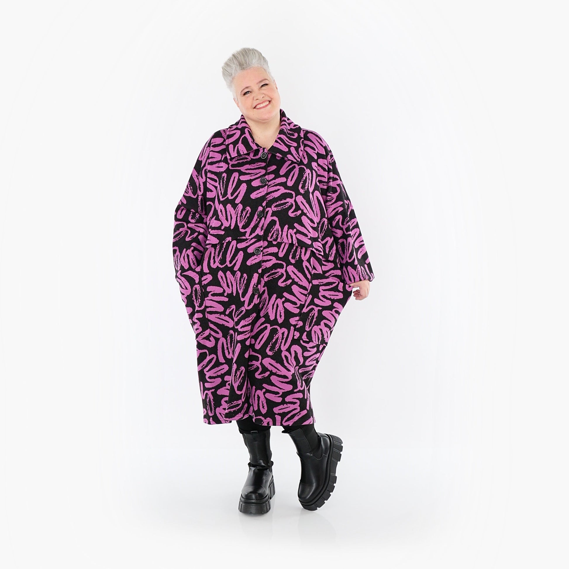 Akh 1529 07041 Coat Black Fuchsia